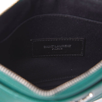 Saint Laurent Grain De Poudre Chevron Monogram Bill Pouch Malachite Green 4 of 6