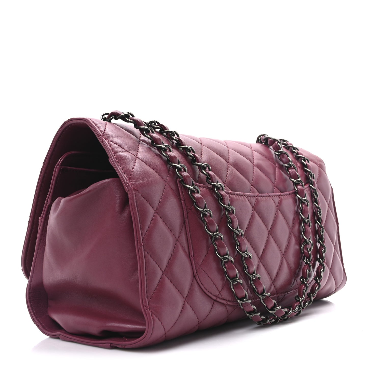 Lambskin Quilted Jumbo Grocery By Chanel Drawstring Shopping Bag Dark Pink