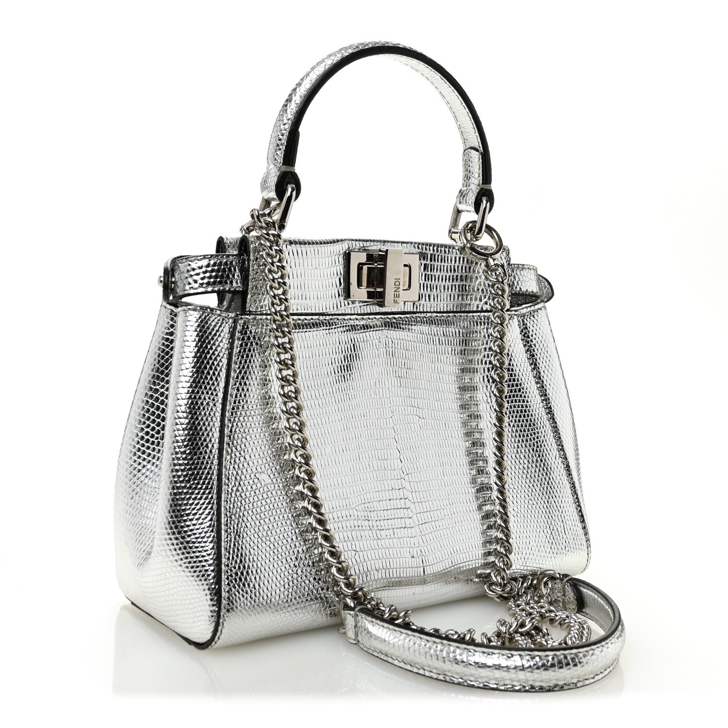 Fendi Metallic Lizard XS Peekaboo Iconic Satchel Silver 3 of 10