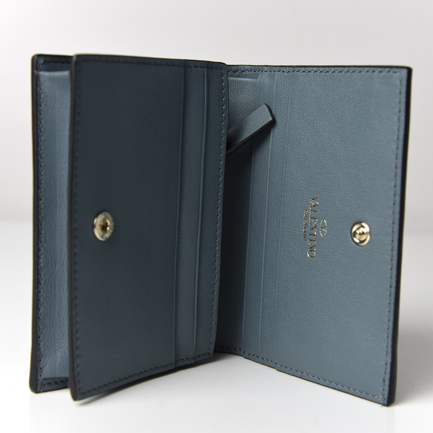 Valentino Garavani Calfskin Rockstud French Flap Wallet Sarcelle 8 of 9