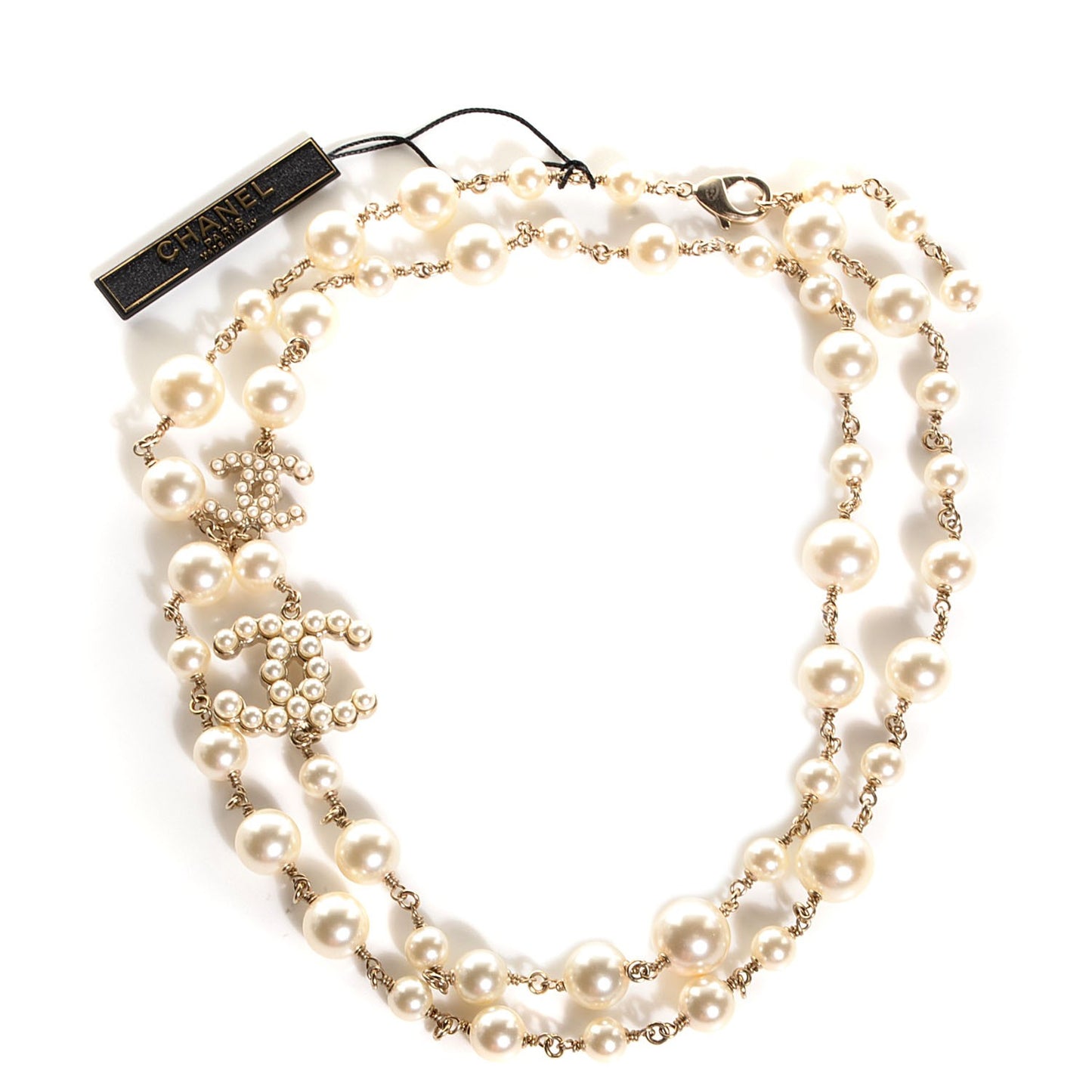 Pearl CC Long Necklace Gold