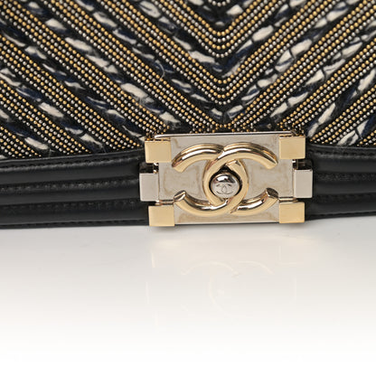Chanel Calfskin Tweed Chain Chevron Boy Flap Black 15 of 15