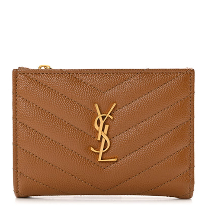 Saint Laurent Grain De Poudre Matelasse Chevron Cassandre Fragments Zipperred Bi-Fold Wallet Natural Dark 1 of 9
