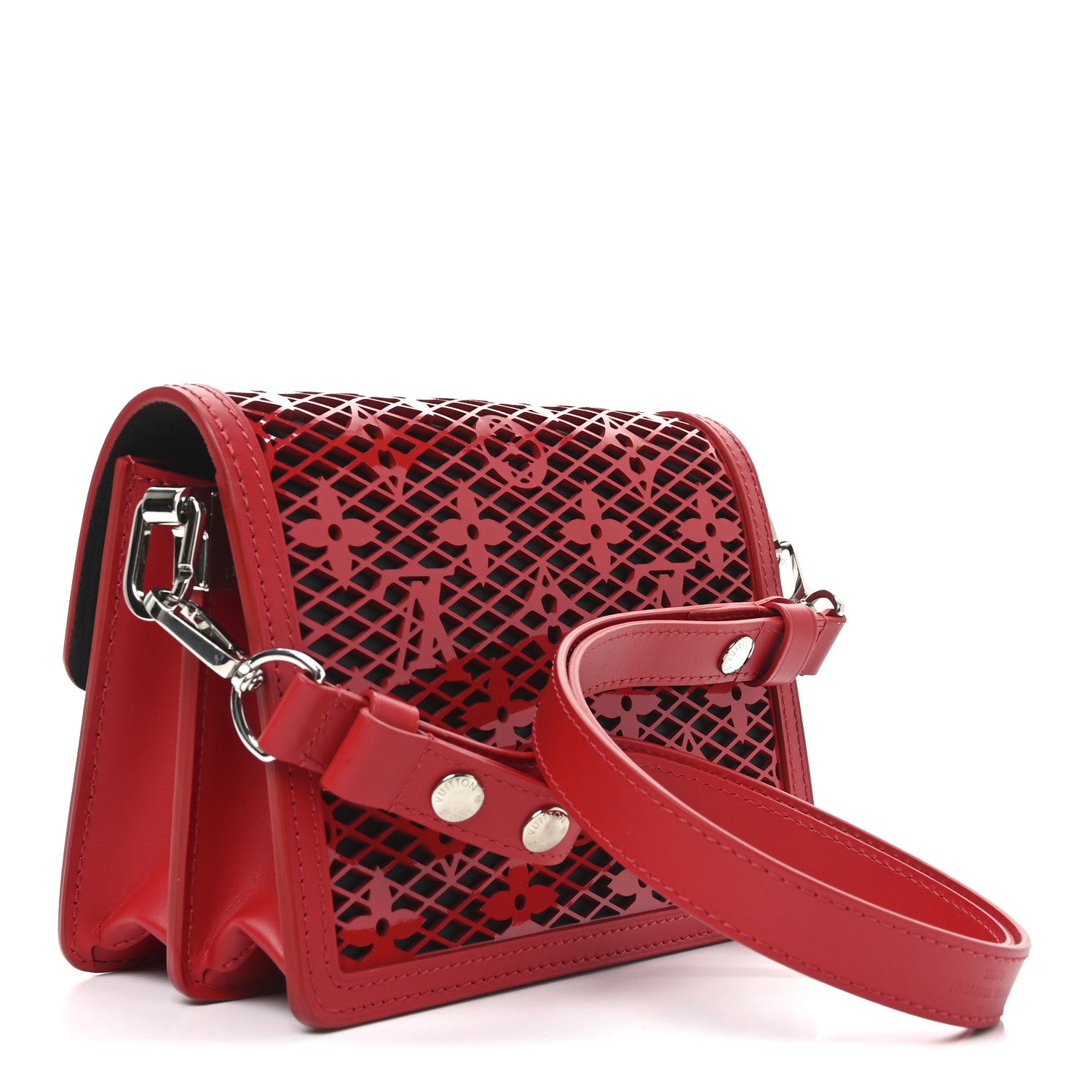 Louis Vuitton Patent Calfskin Monogram Lace Dauphine Mini Red 3 of 9