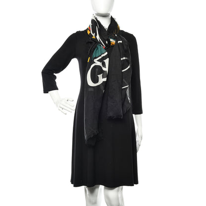 Gucci Modal Silk Coco Capitan Logo Square Scarf Black 2 of 4