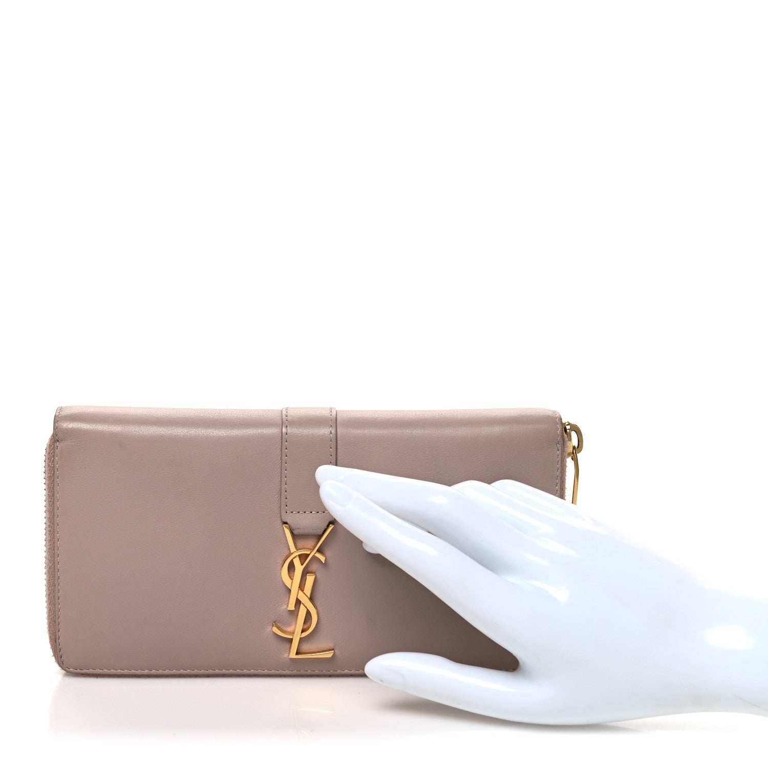 Saint Laurent Calfskin Monogram Zip Around Wallet Pale Pink 2 of 6