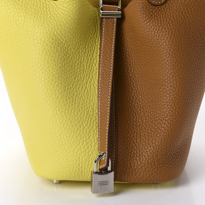 Hermes Taurillon Clemence Casaque Picotin Lock 18 PM Lime Sesame 11 of 12