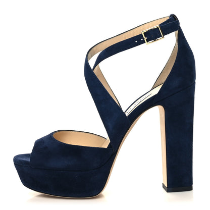 Jimmy Choo Suede April 120 Platform Sandals 38 Blu 1 of 7
