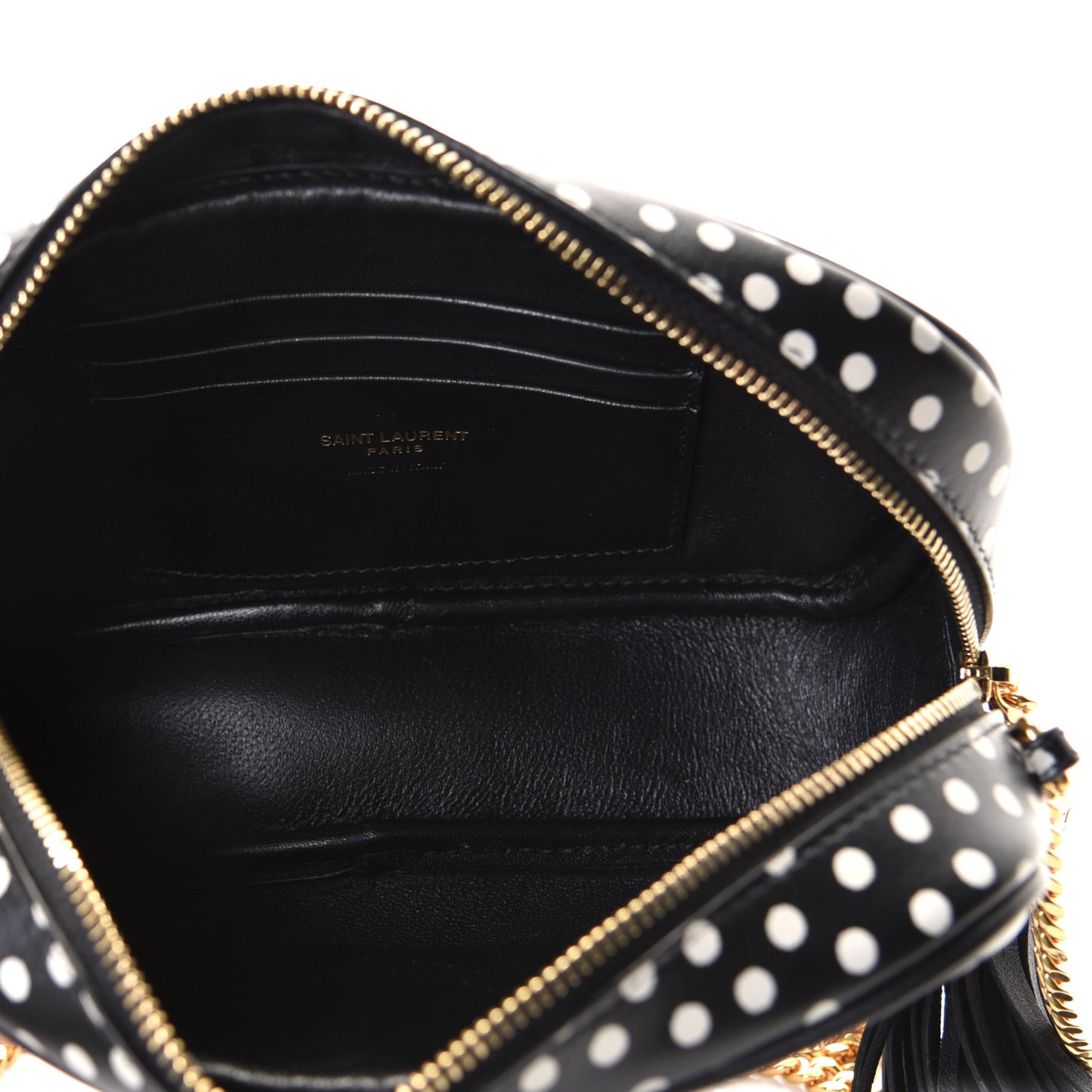 Calfskin Printed Polka Dot Mini Lou Camera Bag Black Crema Soft