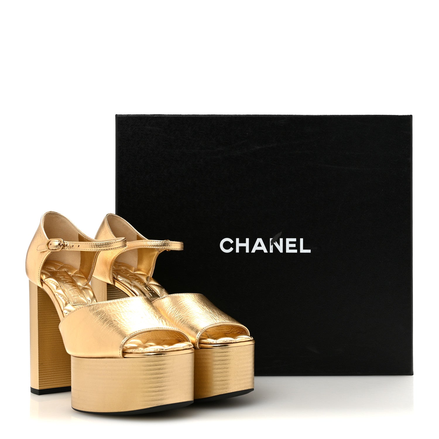 Chanel Laminated Crumpled Lambskin Platform Sandals 36.5 Gold 10 of 10