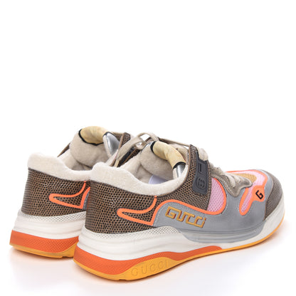 Gucci Calfskin Suede Mesh Lizard Embossed Womens Ultrapace Sneakers 40 Silver Anthracite Neon Orange 4 of 8