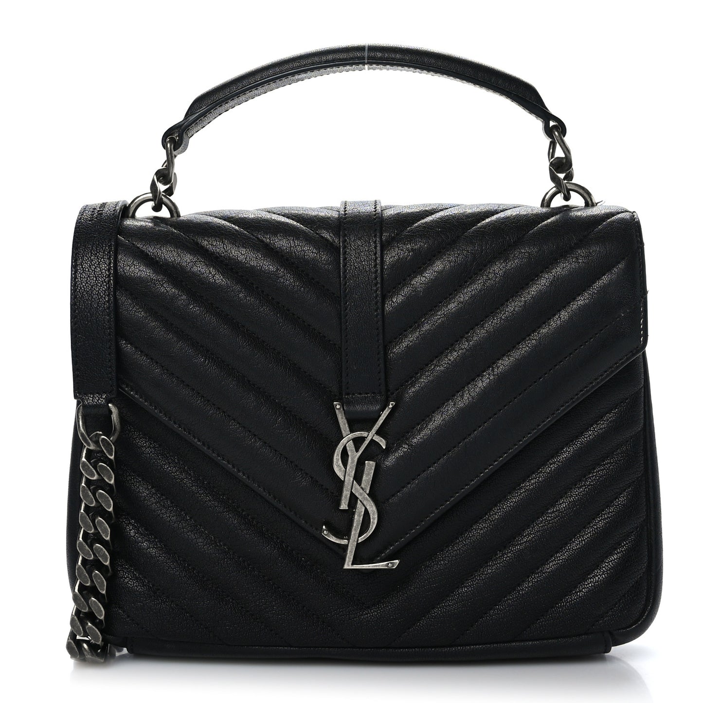 Sheepskin Matelasse Chevron Monogram Medium College Bag Black