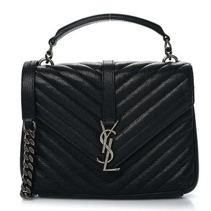 Saint Laurent Sheepskin Matelasse Chevron Monogram Medium College Bag Black 1 of 9