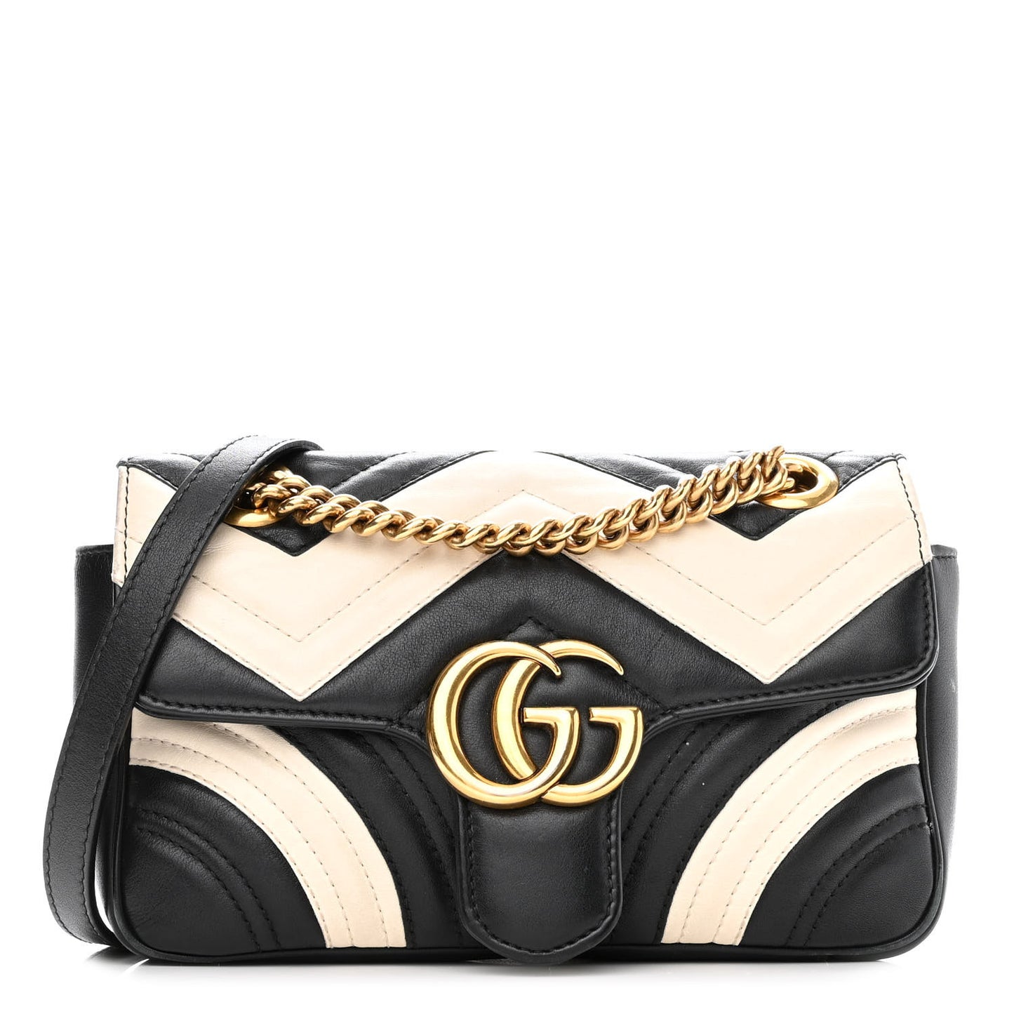 Calfskin Matelasse Mini GG Marmont Shoulder Bag Black White
