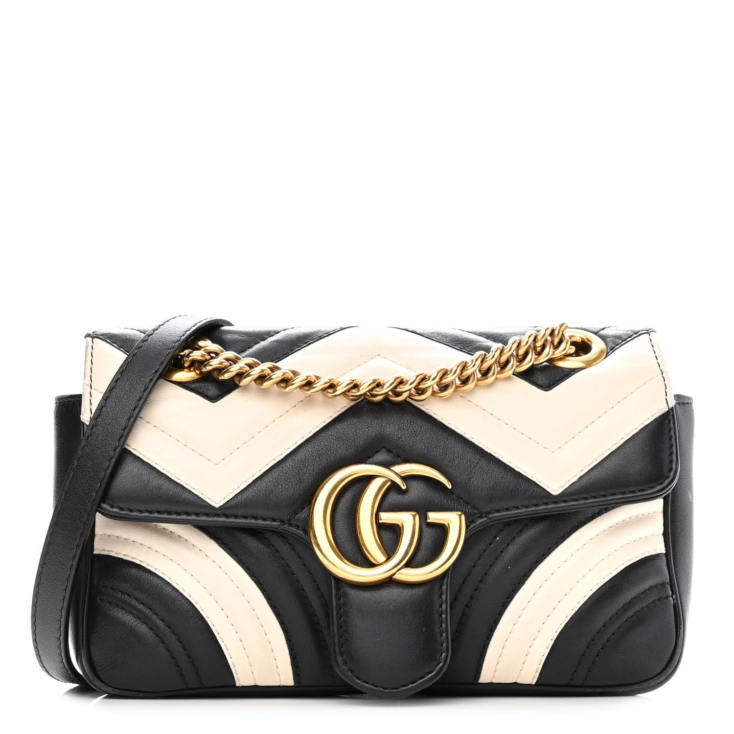 Gucci Calfskin Matelasse Mini GG Marmont Shoulder Bag Black White 1 of 15