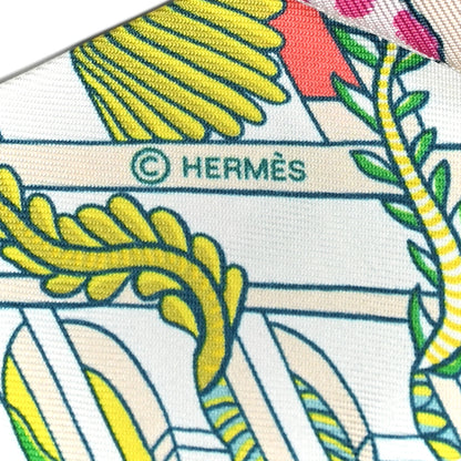Hermes Silk Animapolis Twilly White Vert Rose 4 of 5
