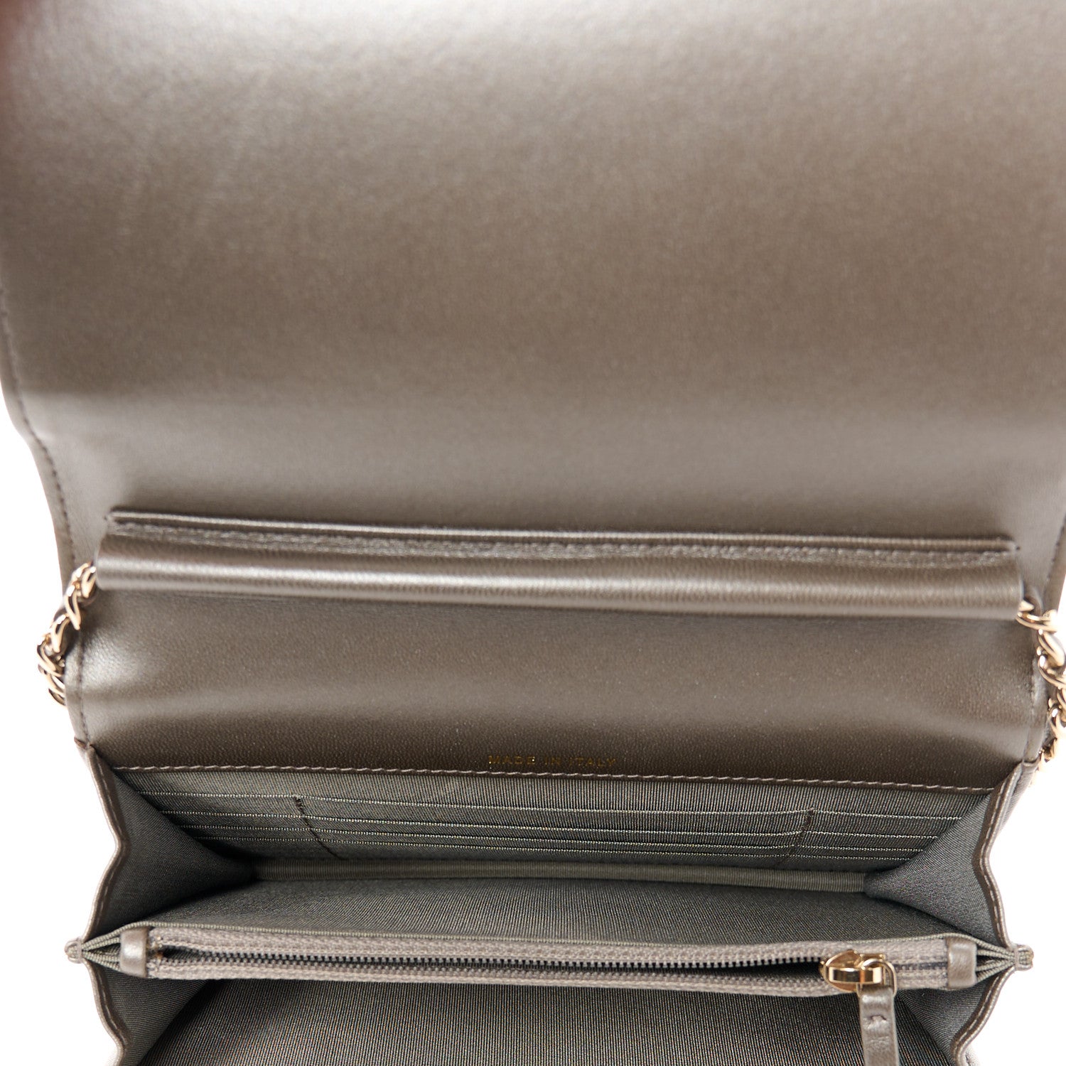 Chanel Metallic Lizard Lambskin Boy Square Wallet On Chain WOC Dark Khaki 12 of 14