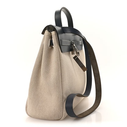 Hermes Toile Vache Calfskin Herbag PM 30 Navy Bleu Natural 4 of 11