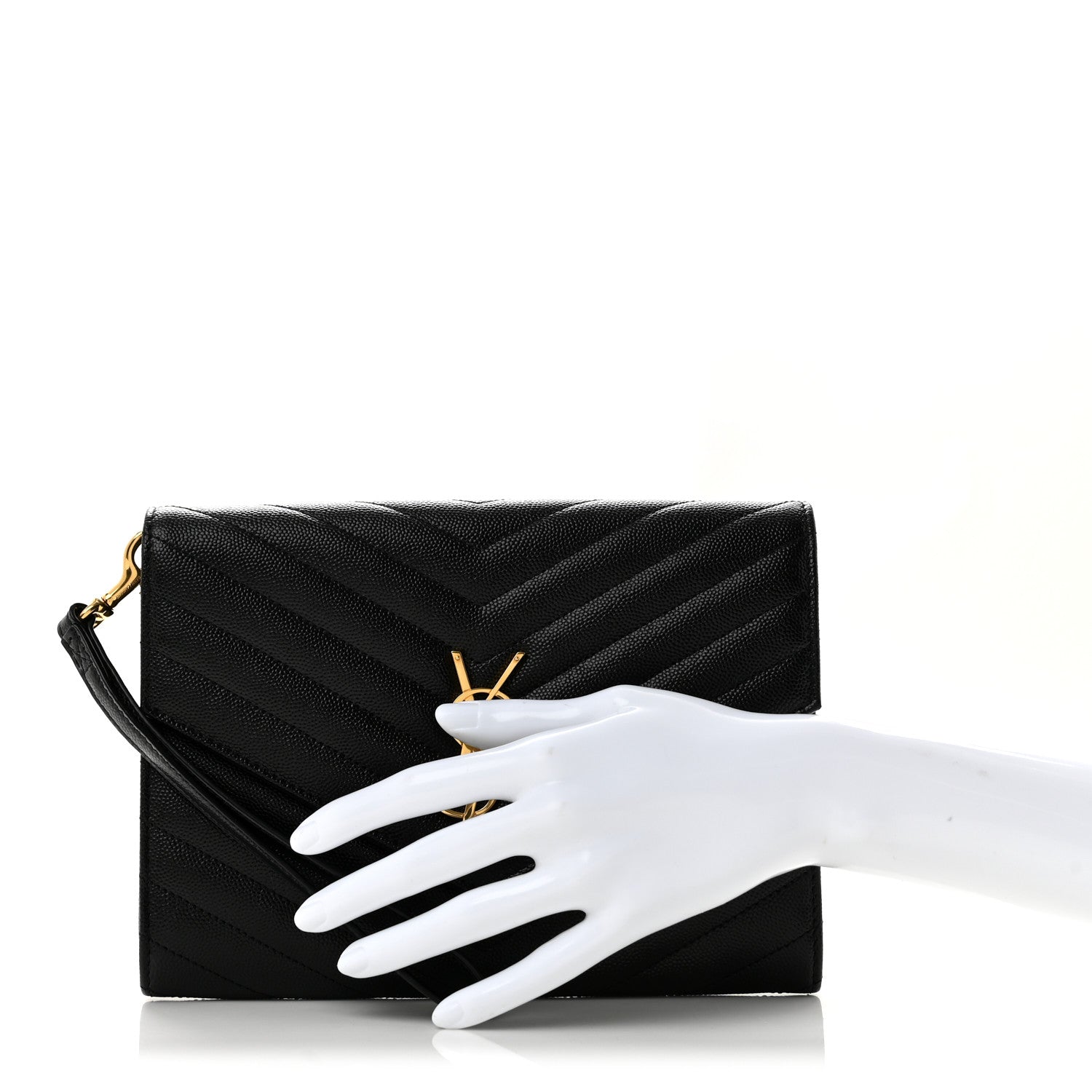 Saint Laurent Grain De Poudre Matelasse Chevron Monogram Envelope Clutch Black 2 of 8