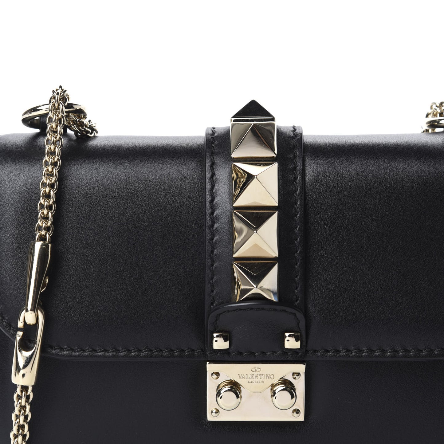 Vitello Small Glam Lock Rockstud Flap Black