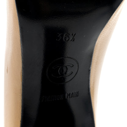Chanel Lambskin Cap Toe CC Pumps 36.5 Beige Black 6 of 11
