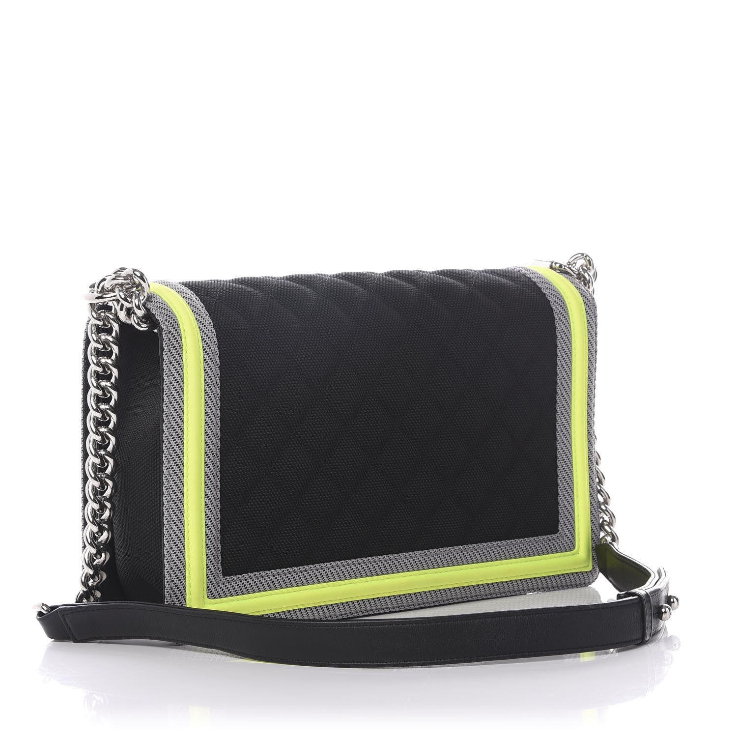 Chanel Canvas Quilted New Medium Fluo Boy Flap Black Grey Yellow 2 of 9