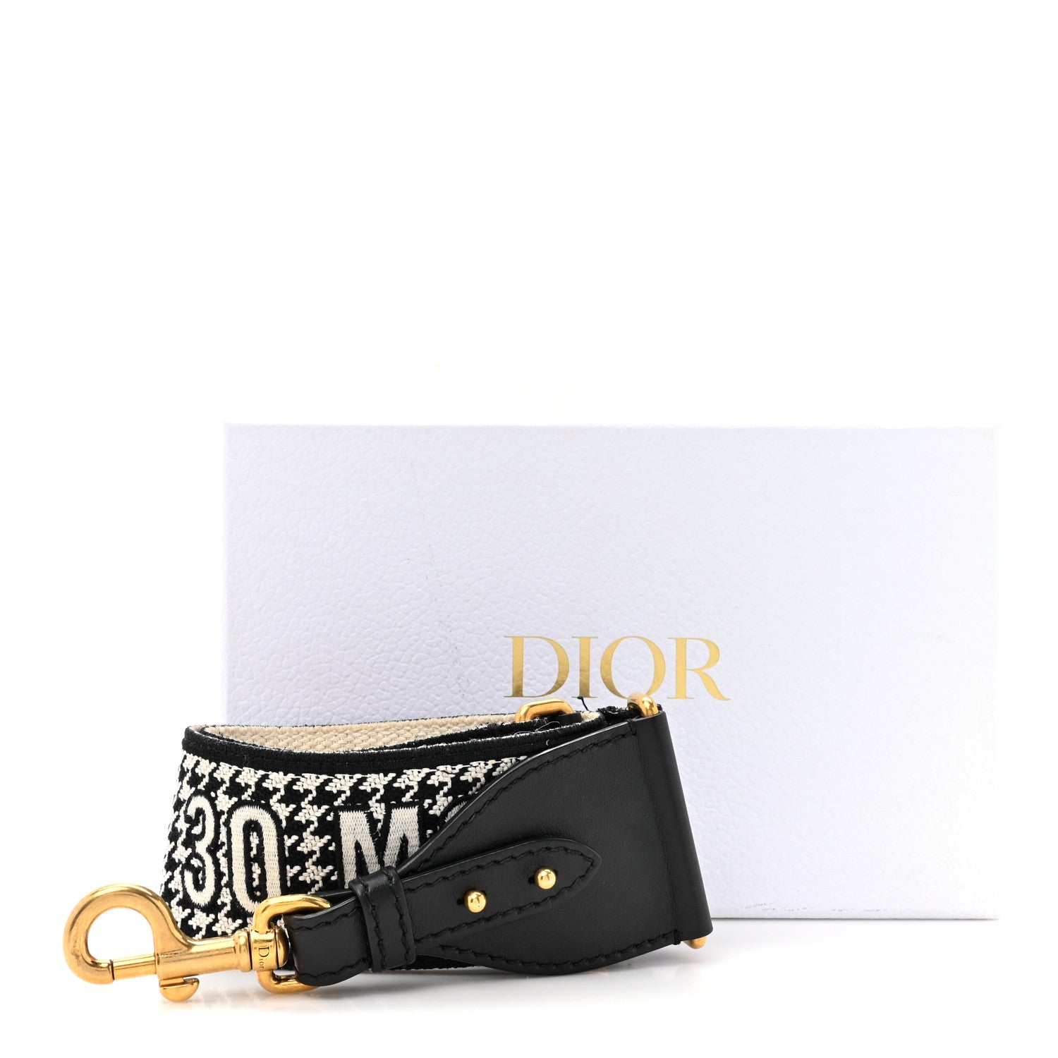 Christian Dior Canvas Houndstooth Embroidered 30 Montaigne Shoulder Strap Black White 5 of 5
