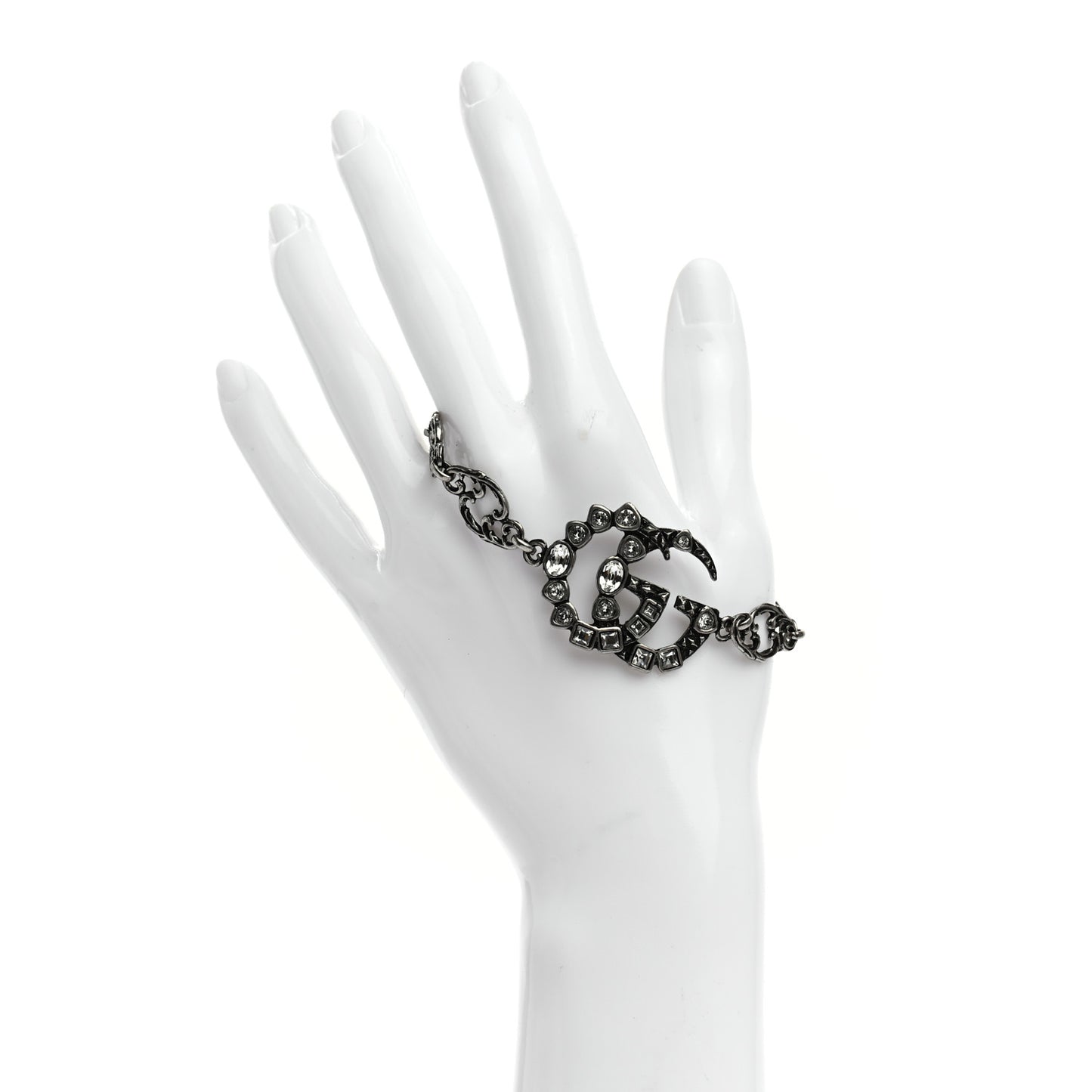 Oxidized Palladium Crystal Double G Bracelet Silver