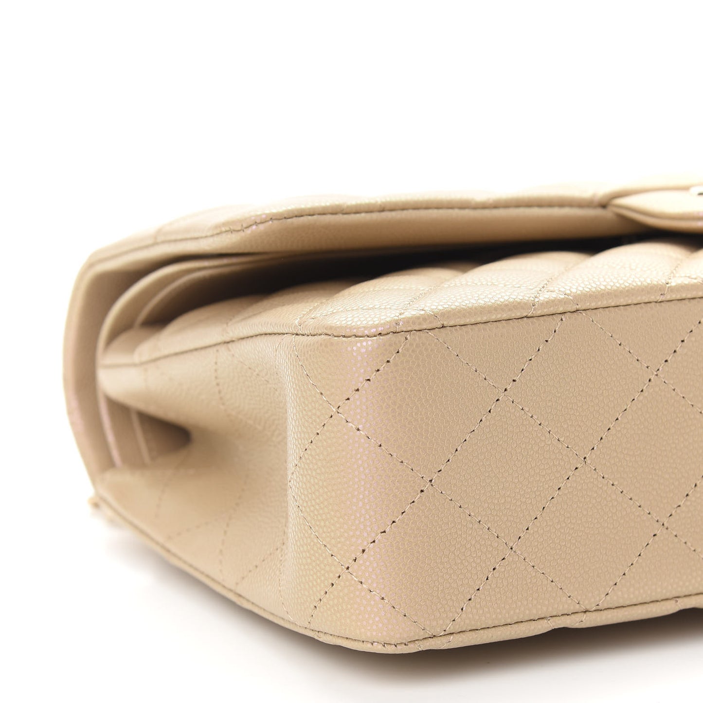 Iridescent Caviar Quilted Medium Double Flap Dark Beige