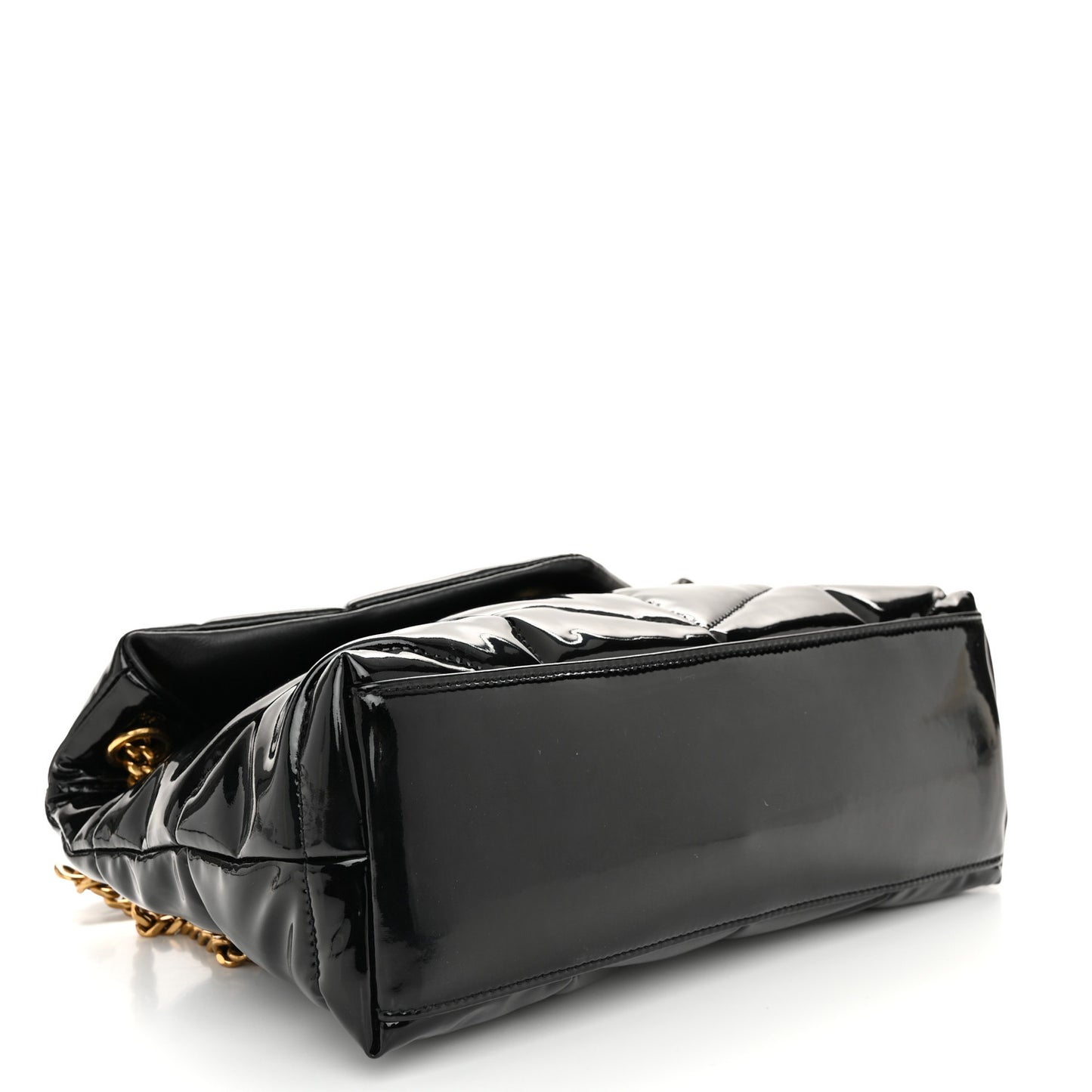 Patent Quilted Small Loulou Puffer Monogram Chain Satchel Black