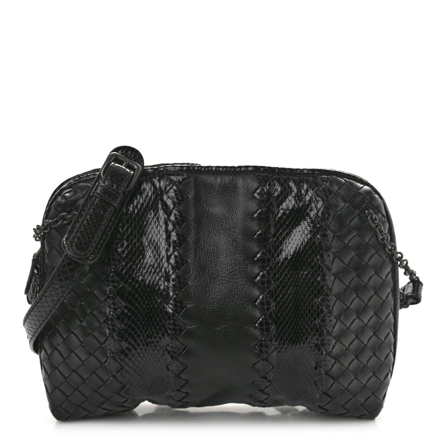 Nappa Intrecciato Snakeskin Crossbody Pillow Messenger Black