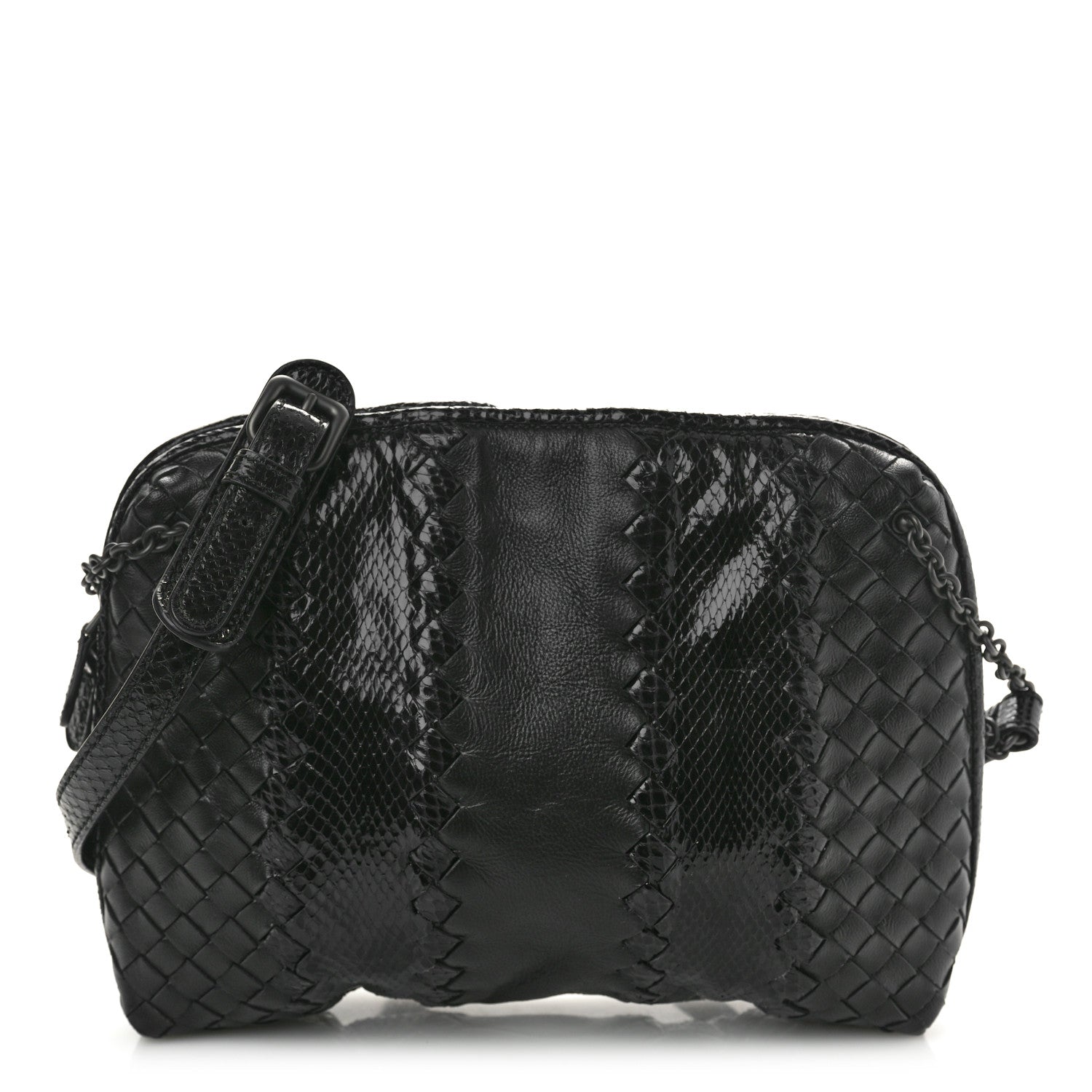 Bottega Veneta Nappa Intrecciato Snakeskin Crossbody Pillow Messenger Black 1 of 10