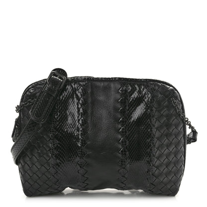 Bottega Veneta Nappa Intrecciato Snakeskin Crossbody Pillow Messenger Black 1 of 10