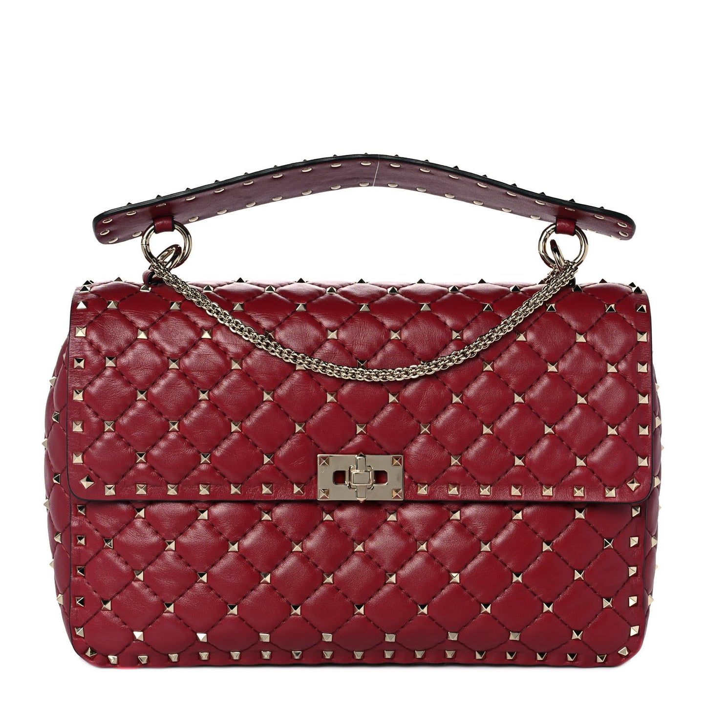 Nappa Large Rockstud Spike Shoulder Bag Rubino
