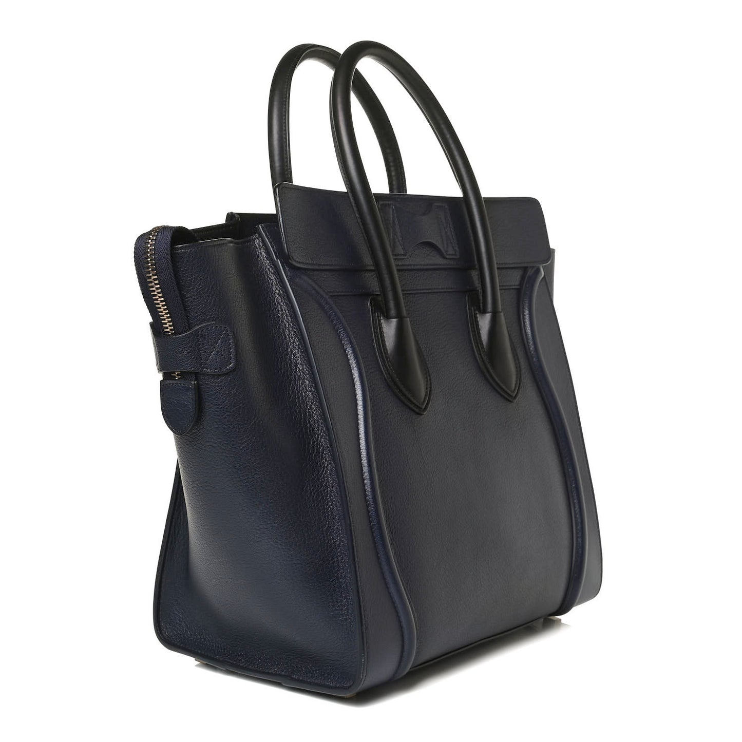 Drummed Calfskin Mini Bi-Color Luggage Navy Black