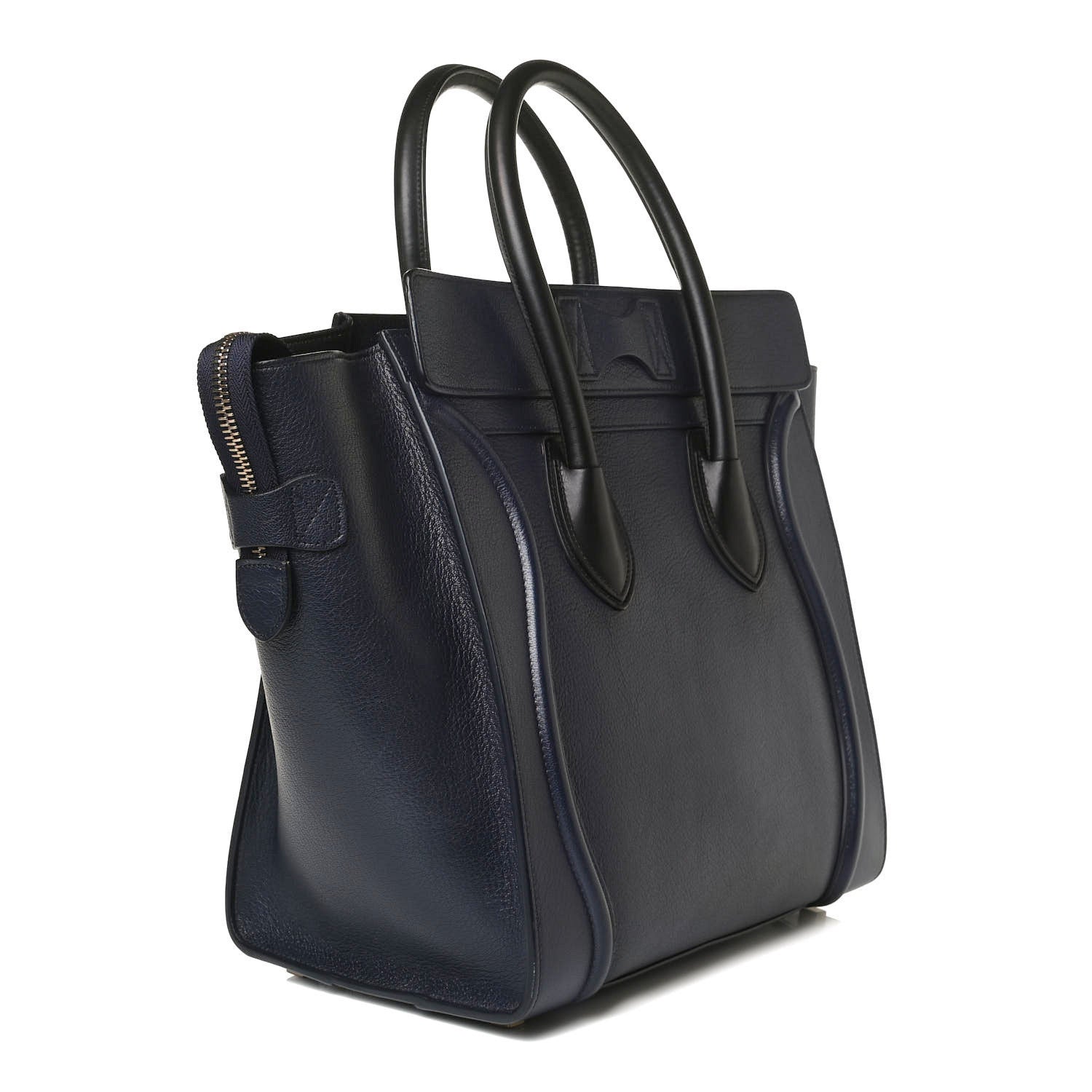 Celine Drummed Calfskin Mini Bi-Color Luggage Navy Black 2 of 10