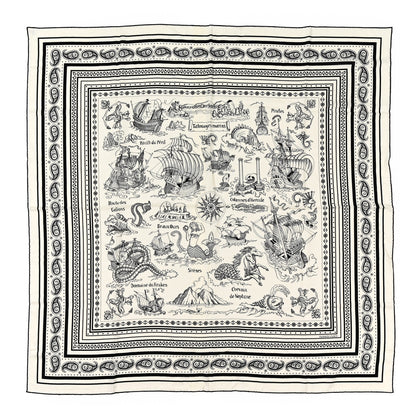 Hermes Silk Cashmere Tatouages Marins Shawl 140 Black White 1 of 5