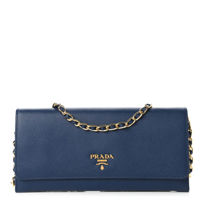 Prada Saffiano Metal Oro Chain Wallet Bleuette 1 of 10