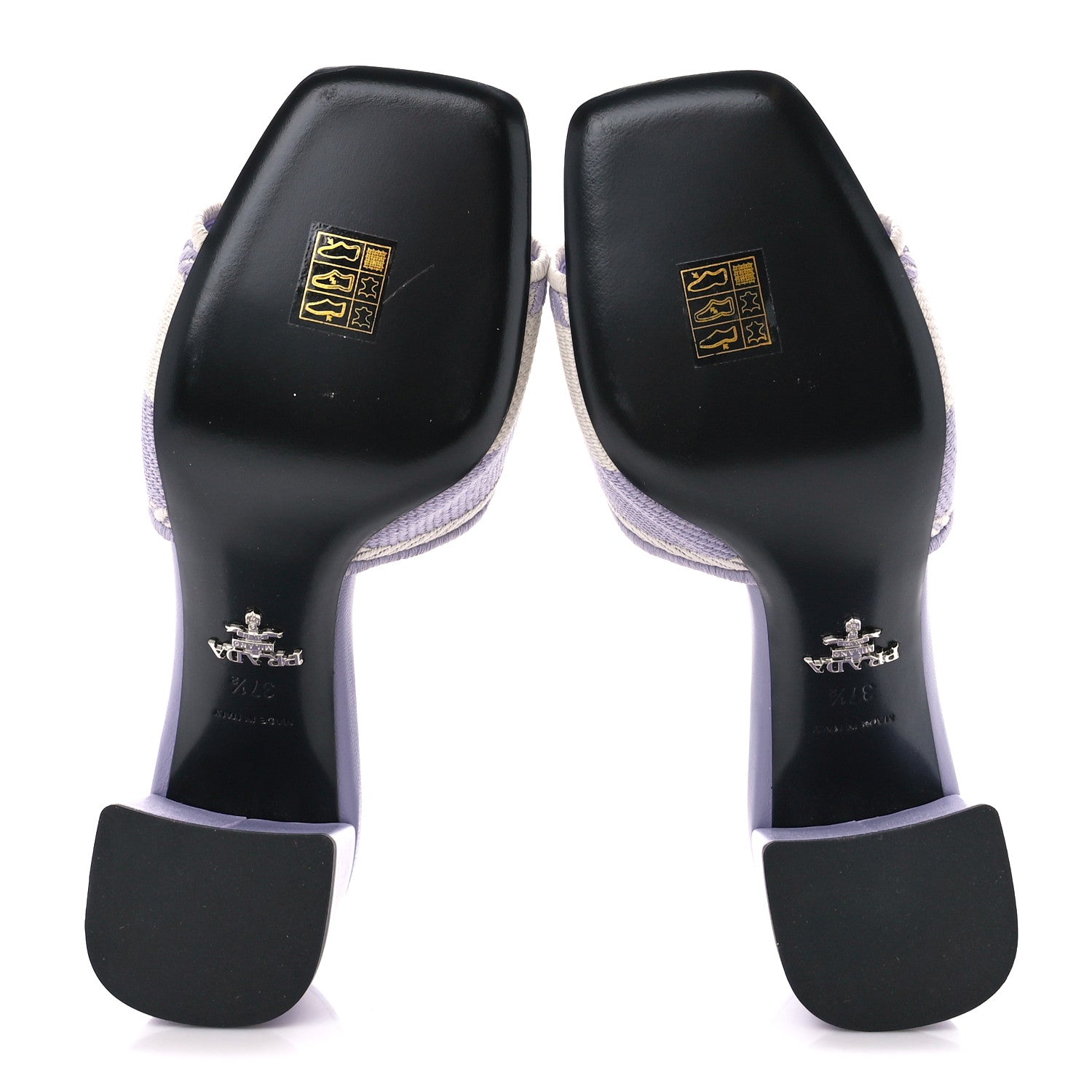 Prada Fabric Logo Embroidered 65mm Block Heel Slide Sandals 37.5 Glicine Talco 5 of 8
