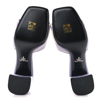 Prada Fabric Logo Embroidered 65mm Block Heel Slide Sandals 37.5 Glicine Talco 5 of 8