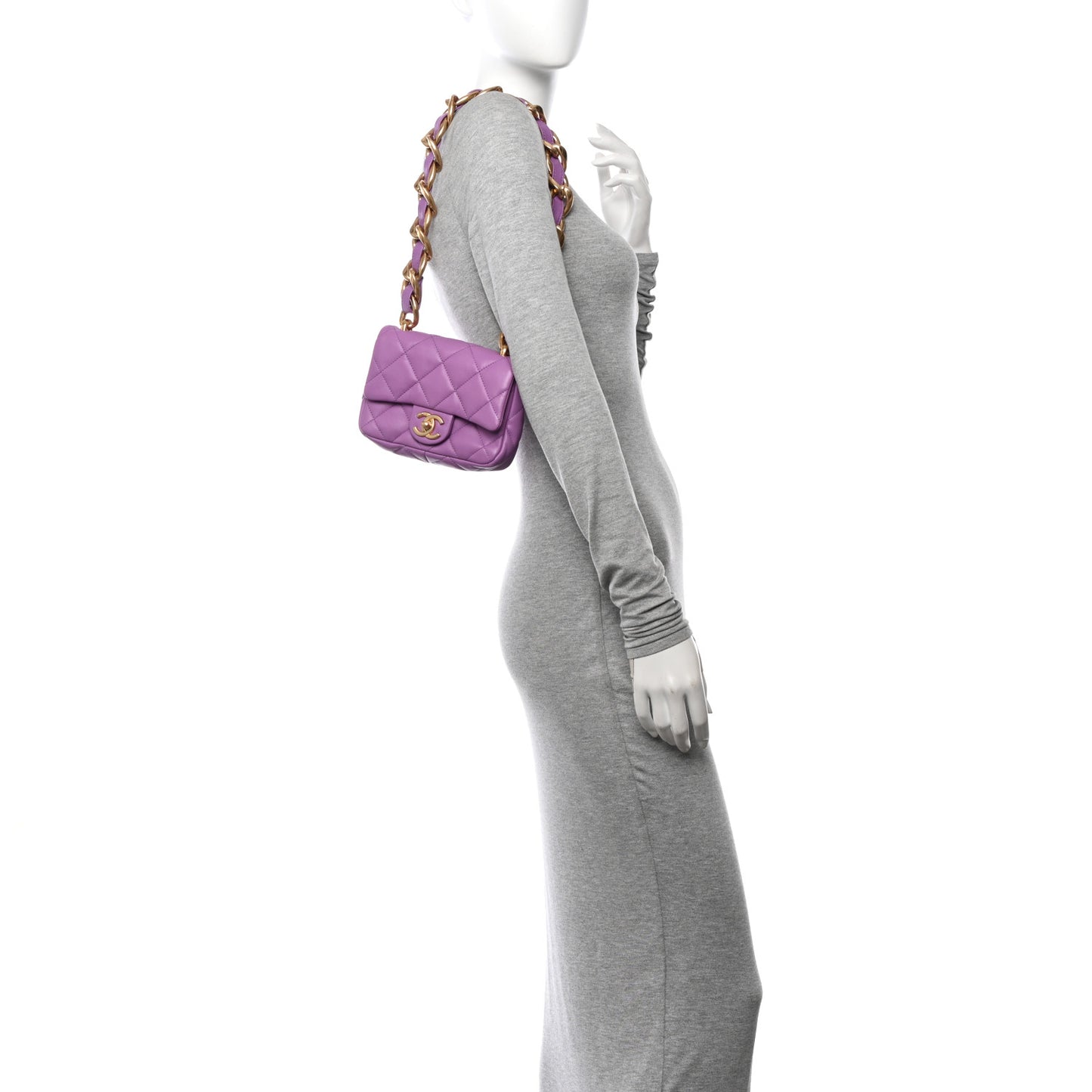 Lambskin Quilted Mini Funky Town Flap Purple