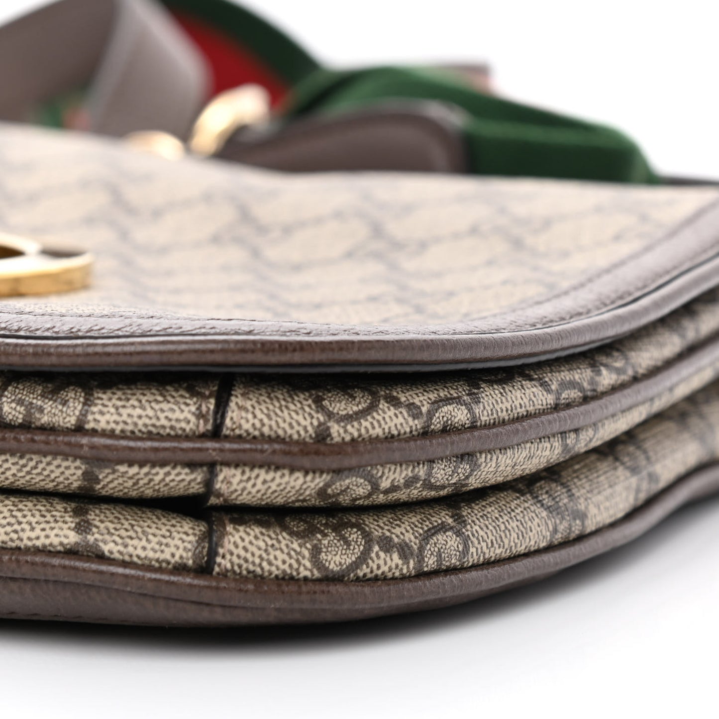 GG Supreme Monogram Textured Dollar Calfskin Web Medium Blondie Shoulder Flap Bag Beige Ebony New Acero