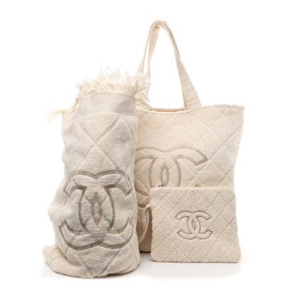 Chanel Terry Cotton CC Beach Tote Towel Set Ivory 2 of 14