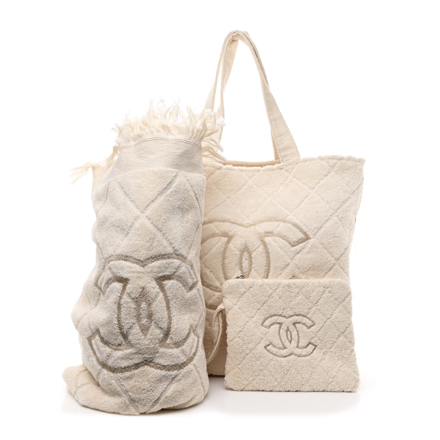Chanel Terry Cotton CC Beach Tote Towel Set Ivory 2 of 14