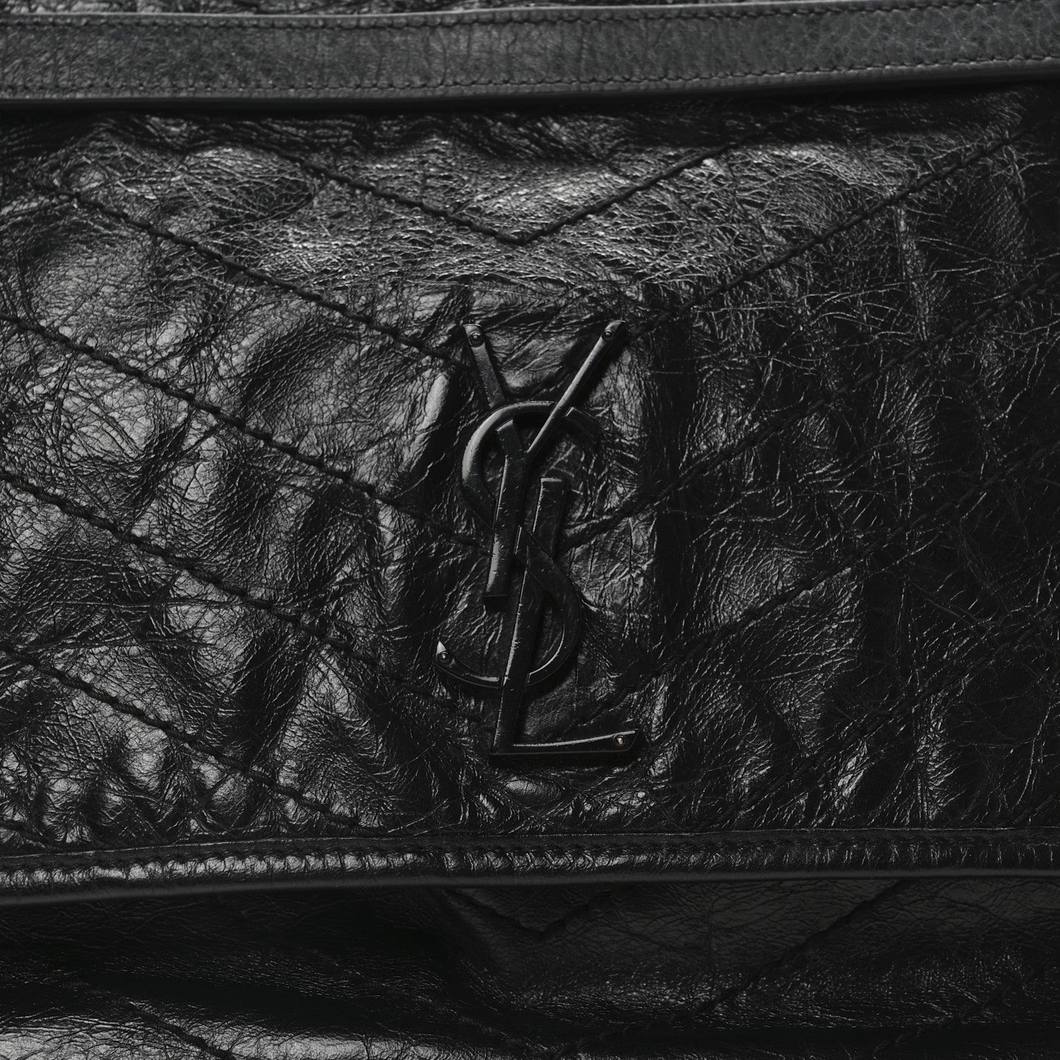 Saint Laurent Crinkled Calfskin Matelasse Monogram Large Niki Chain Satchel Black 8 of 10