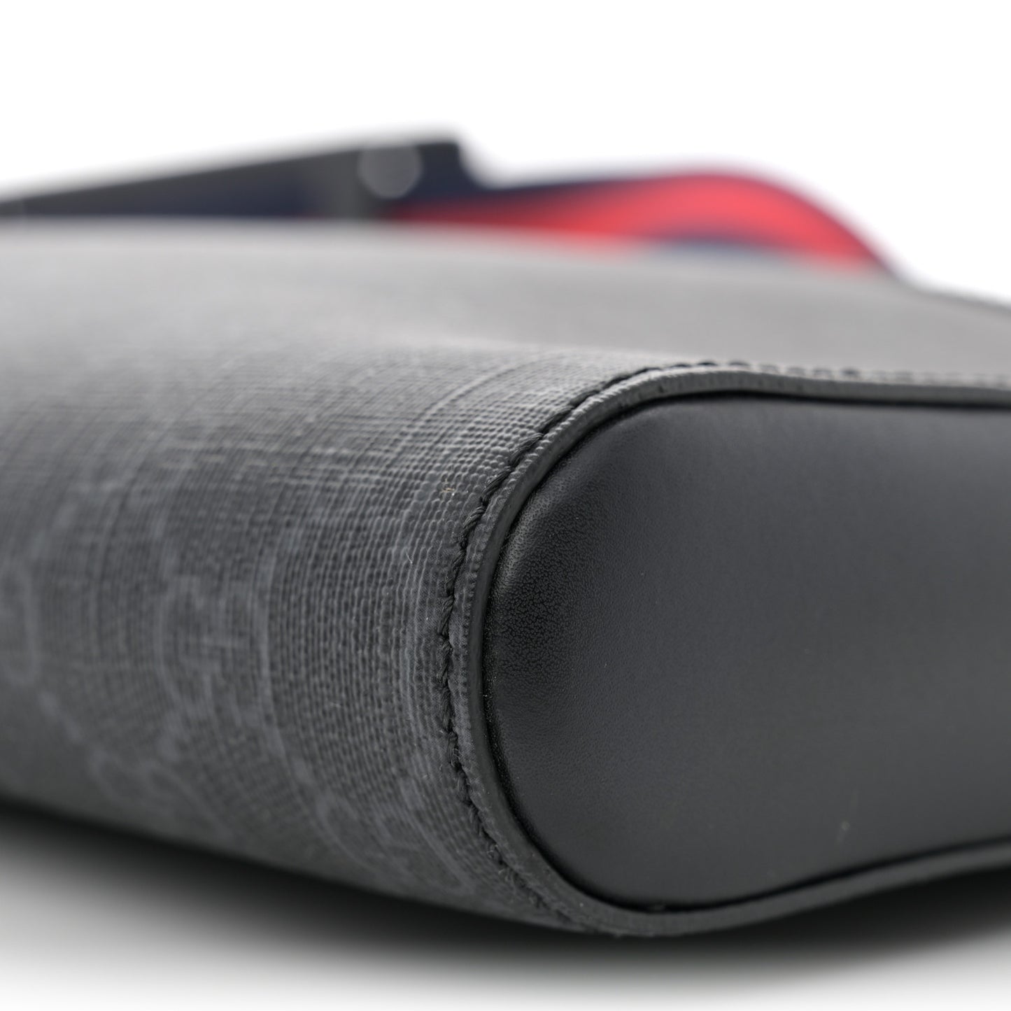 GG Supreme Monogram Appia Calfskin Web Flat Messenger Bag Black Grey