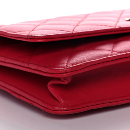 Chanel Lambskin Quilted Wallet On Chain WOC Light Red 12 of 15