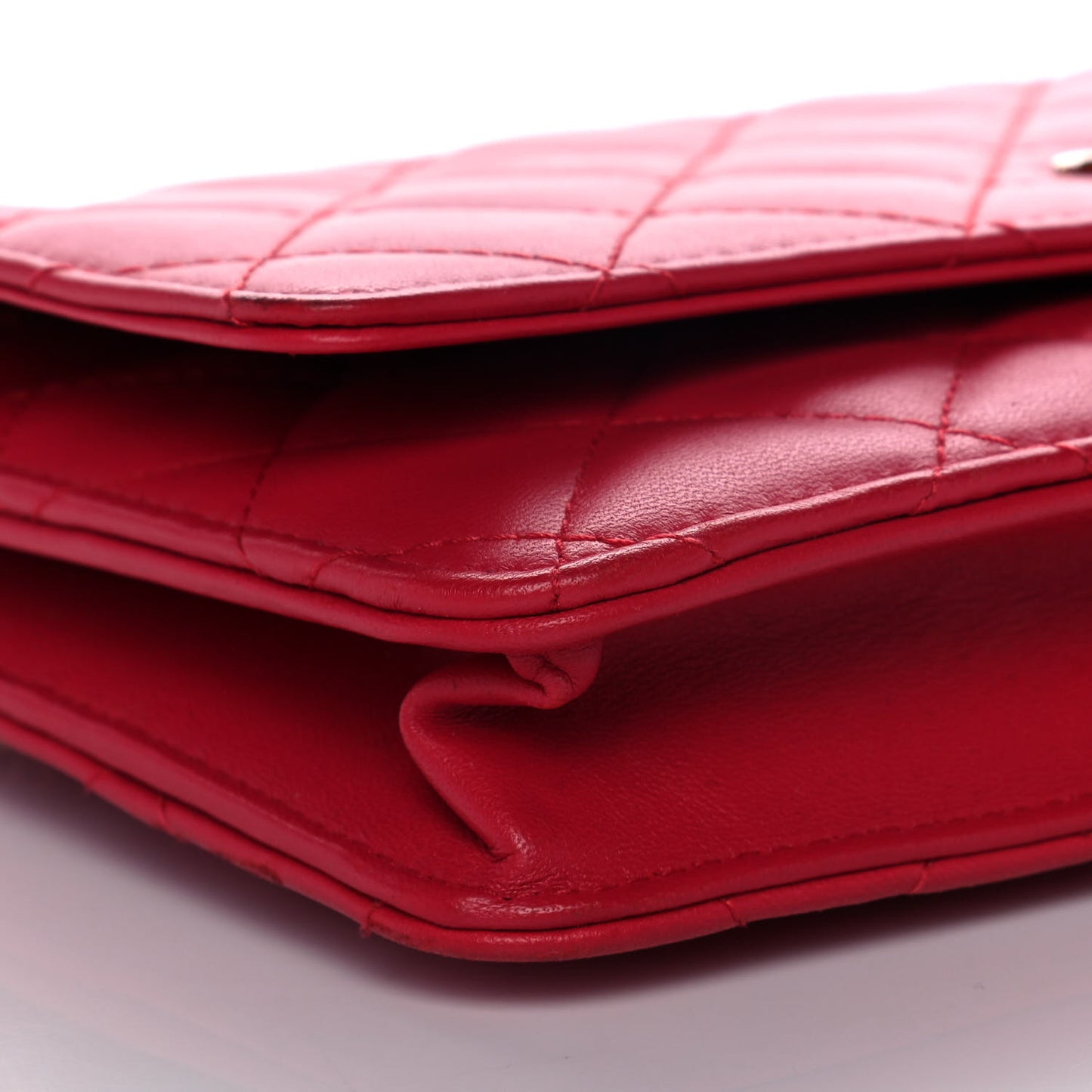 Lambskin Quilted Wallet On Chain WOC Light Red