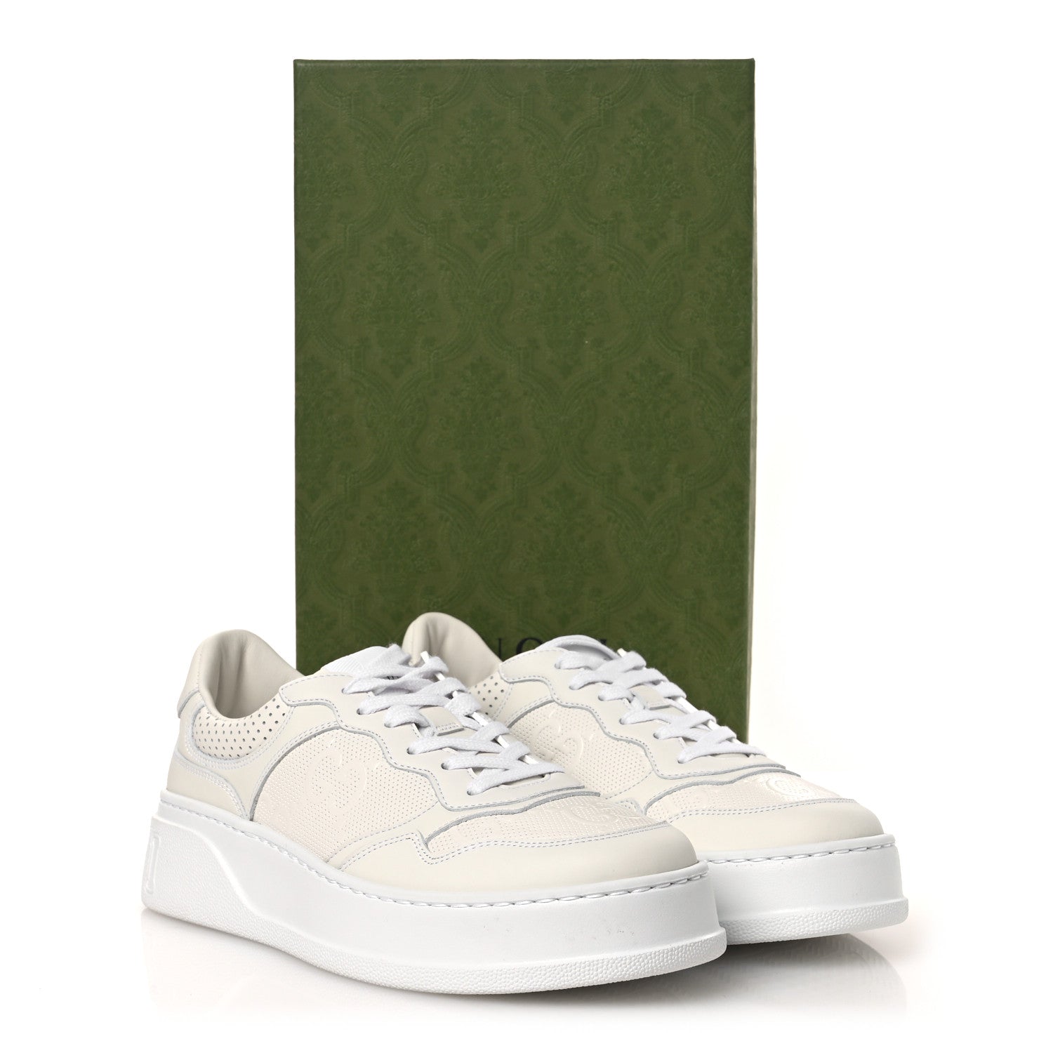 Gucci Calfskin GG Tennis Embossed Perforated Womens Platform 55mm Sneakers 40.5 Great White 11 of 11