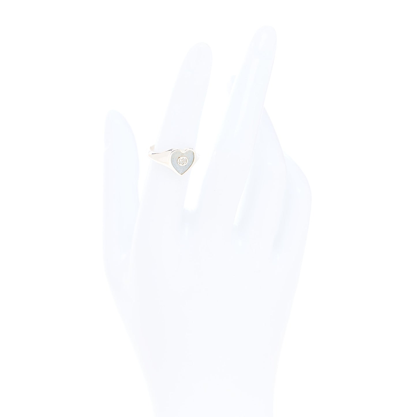 Sterling Silver Enamel GG Heart Ring 51 5.75 Blue